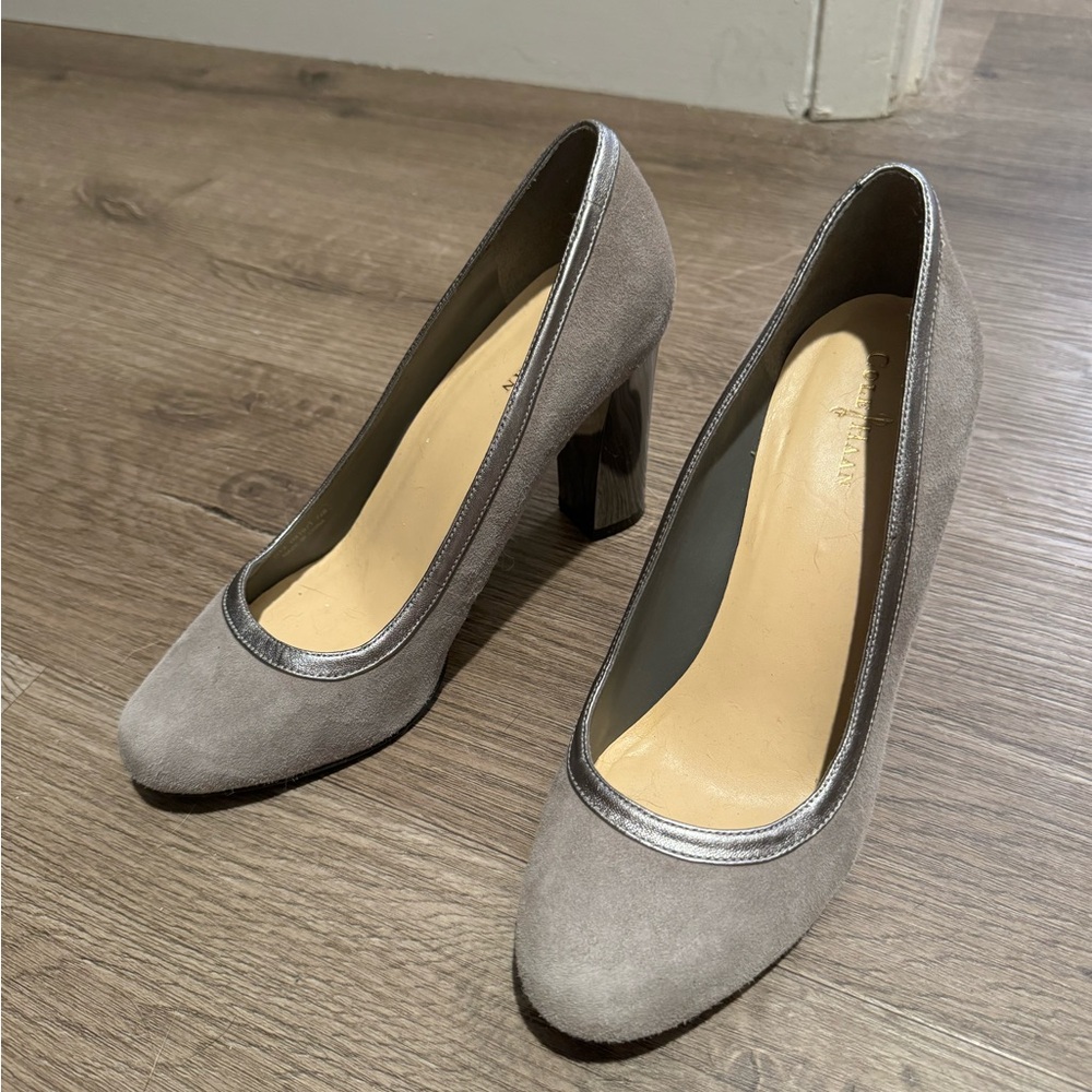 COLE HAAN Gray Suede Metallic Pumps / Heels, Womens Size 7.5